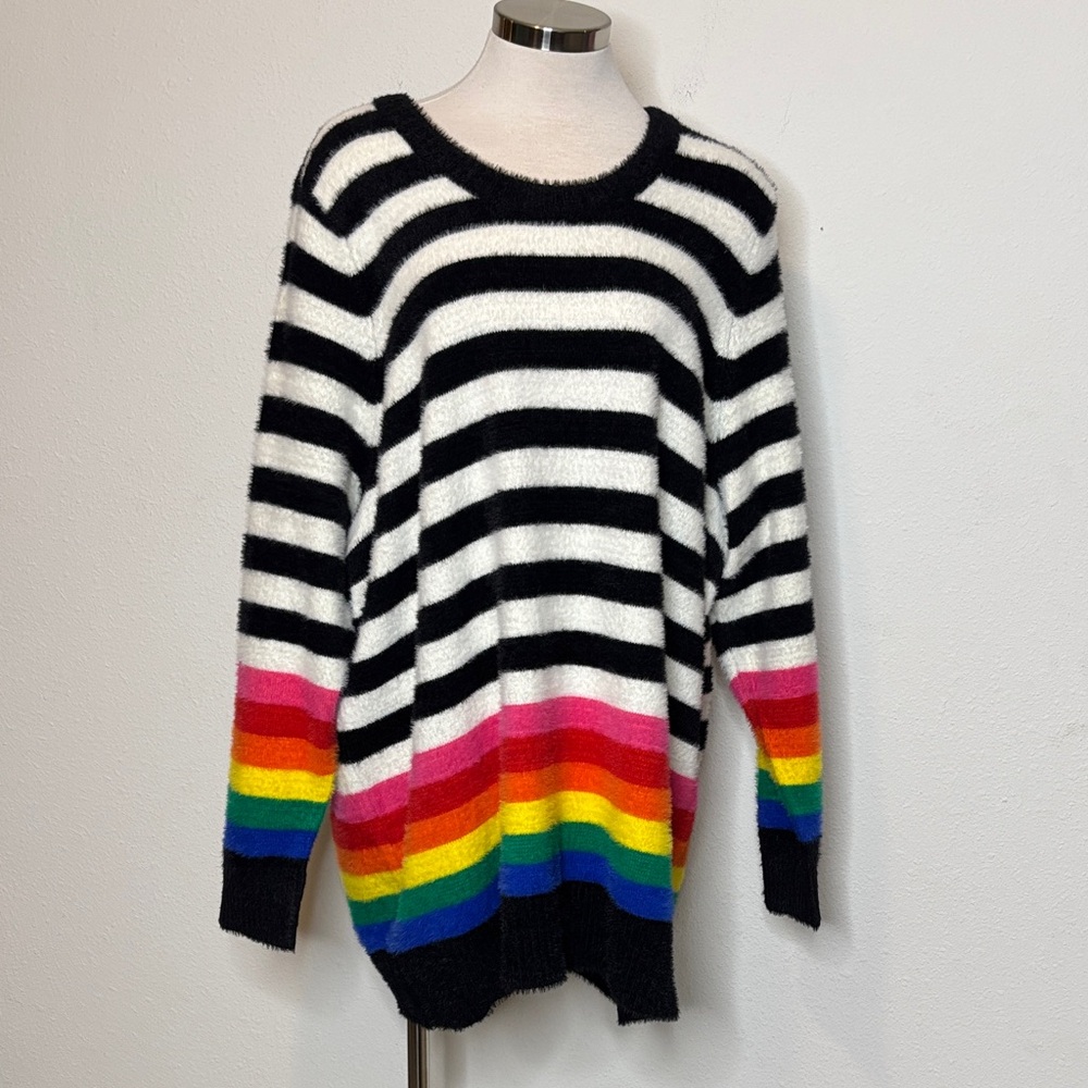 Torrid size 3 Black and White Striped Sweater with Rainbow Accents
